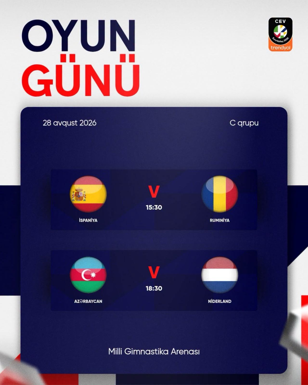 Voleybol millimiz qrupda son oyununa çıxacaq